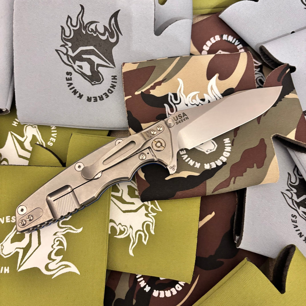 Rick Hinderer Eklipse 3.5" S45VN Slicer Hollow Grind Triway Stonewash, Blue G10 Knife