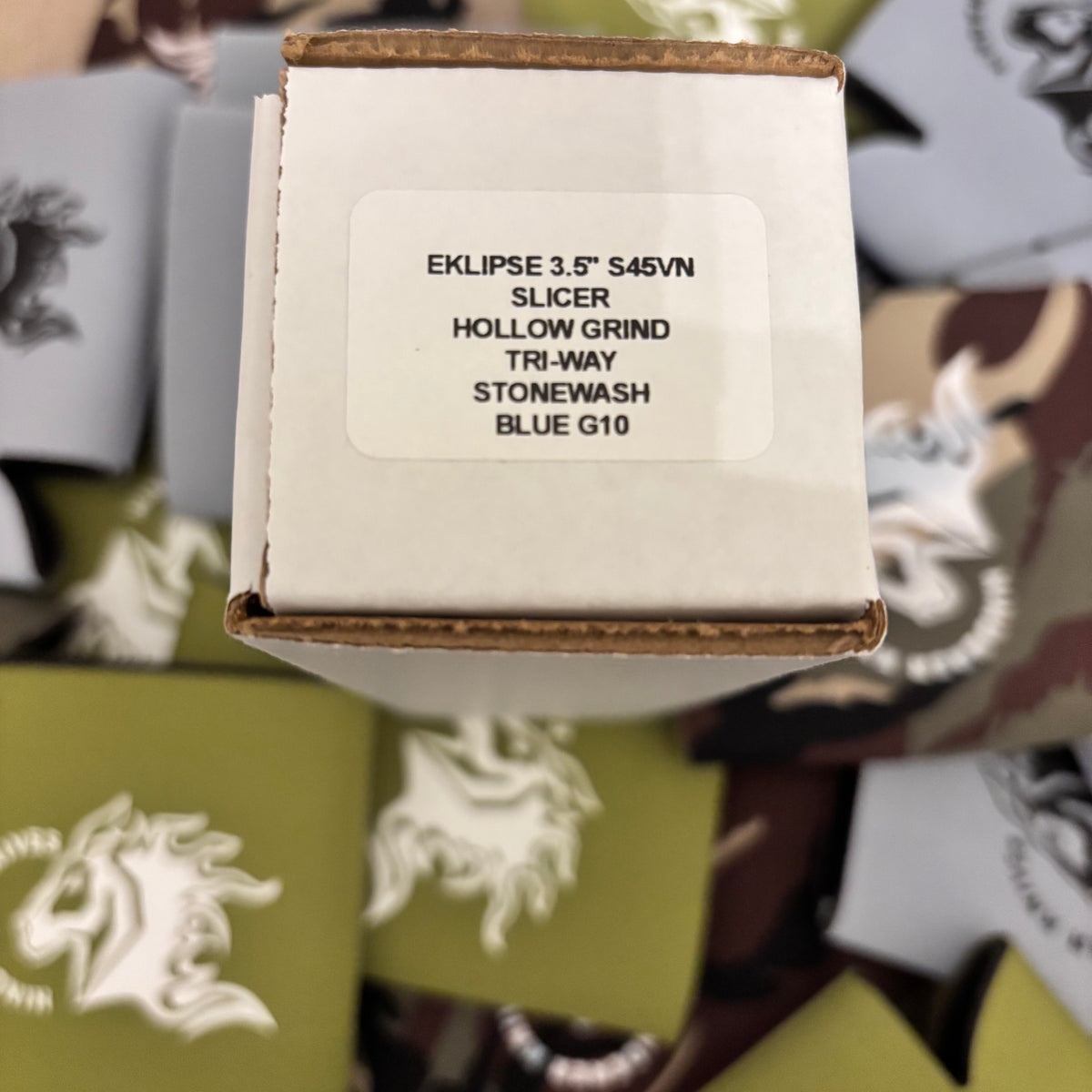 Rick Hinderer Eklipse 3.5" S45VN Slicer Hollow Grind Triway Stonewash, Blue G10 Knife