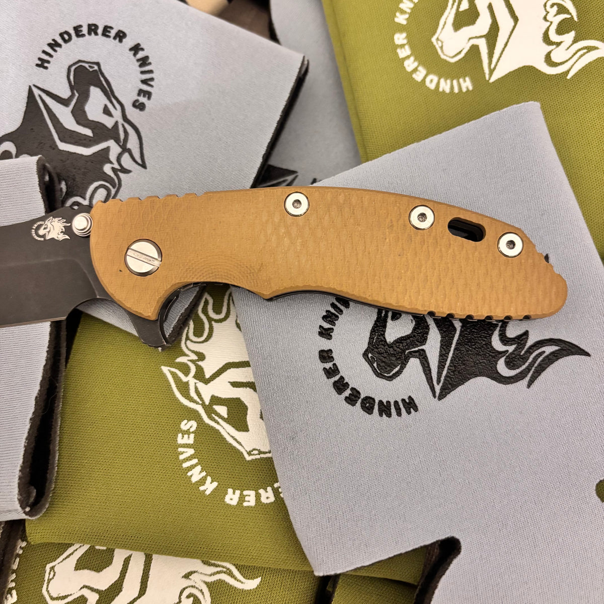 Rick Hinderer XM-18 3.5" Magnacut Bowie Tri-way Battle Black, Coyote G10 Knife