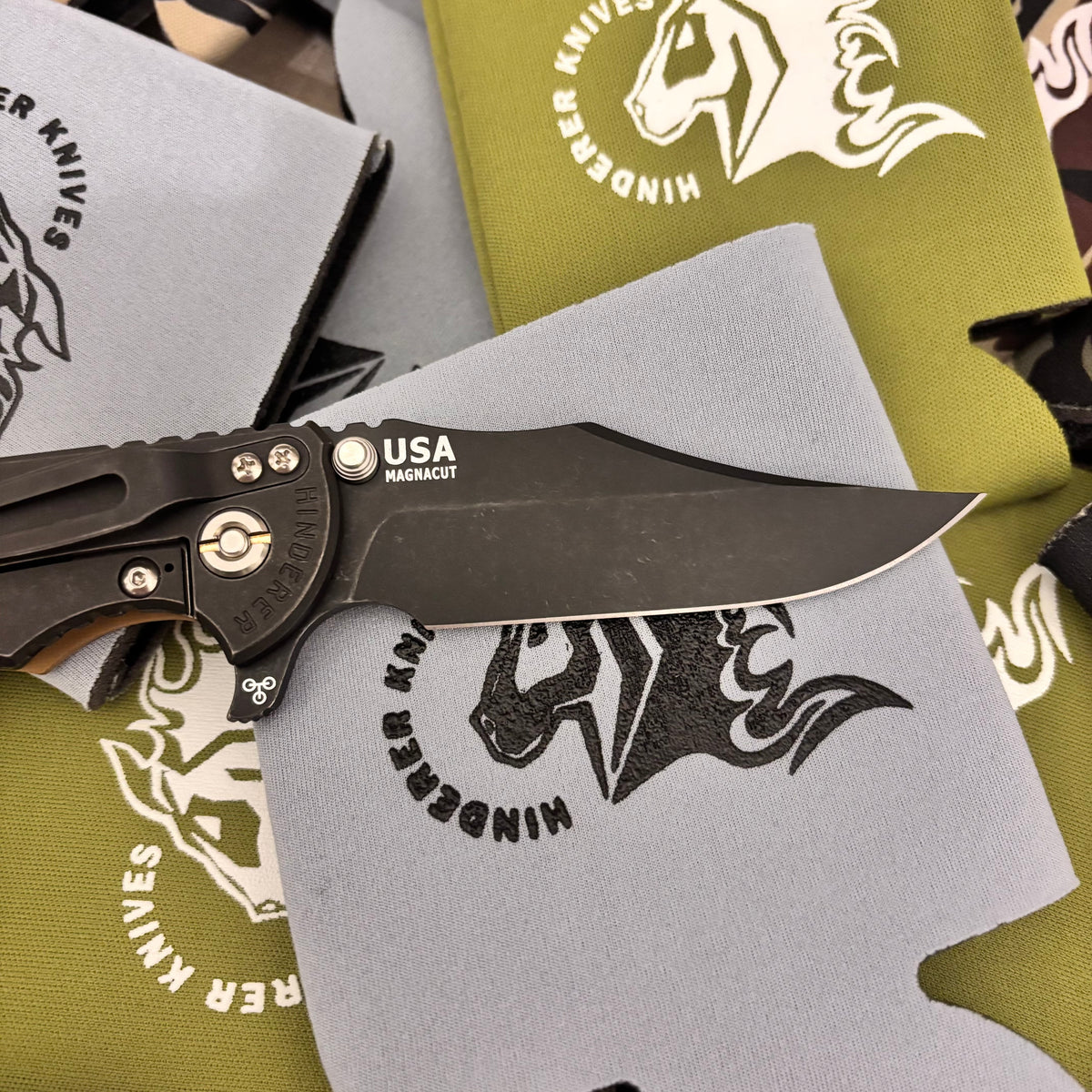 Rick Hinderer XM-18 3.5" Magnacut Bowie Tri-way Battle Black, Coyote G10 Knife