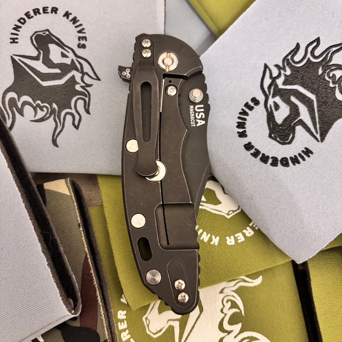 Rick Hinderer XM-18 3.5" Magnacut Bowie Tri-way Battle Black, Coyote G10 Knife