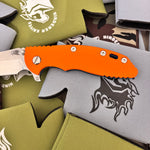 Rick Hinderer XM-18 3.5" Magnacut SKINNY HARPOON SPANTO, Tri-Way, Stonewash Blue, Orange G10 Flipper Folding Knife