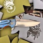 Rick Hinderer XM-18 3.5" Magnacut SKINNY HARPOON SPANTO, Tri-Way, Stonewash Blue, Orange G10 Flipper Folding Knife