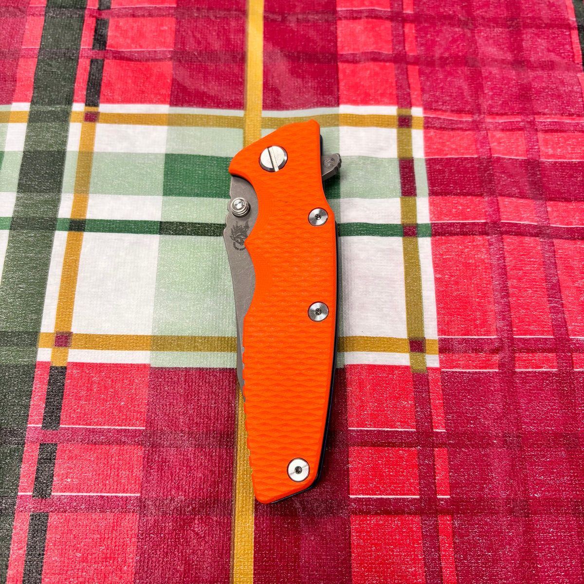 Rick Hinderer Eklipse SKINNY Slicer 3.5" Magnacut, Hollow Grind, Tri-Way, Battle Blue Orange G10 Knife