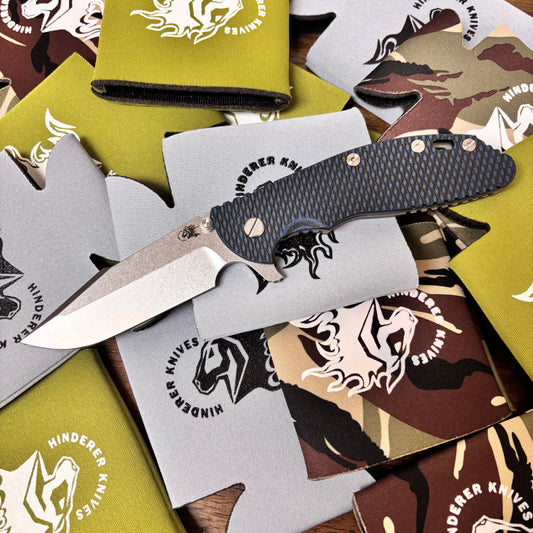 Rick Hinderer XM-24 4.0" S45VN Harpoon Spanto Tri-Way Stonewash Blade, Working Finish Lockside, Blue/Black G10 Knife