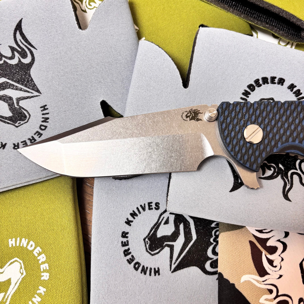 Rick Hinderer XM-24 4.0" S45VN Harpoon Spanto Tri-Way Stonewash Blade, Working Finish Lockside, Blue/Black G10 Knife