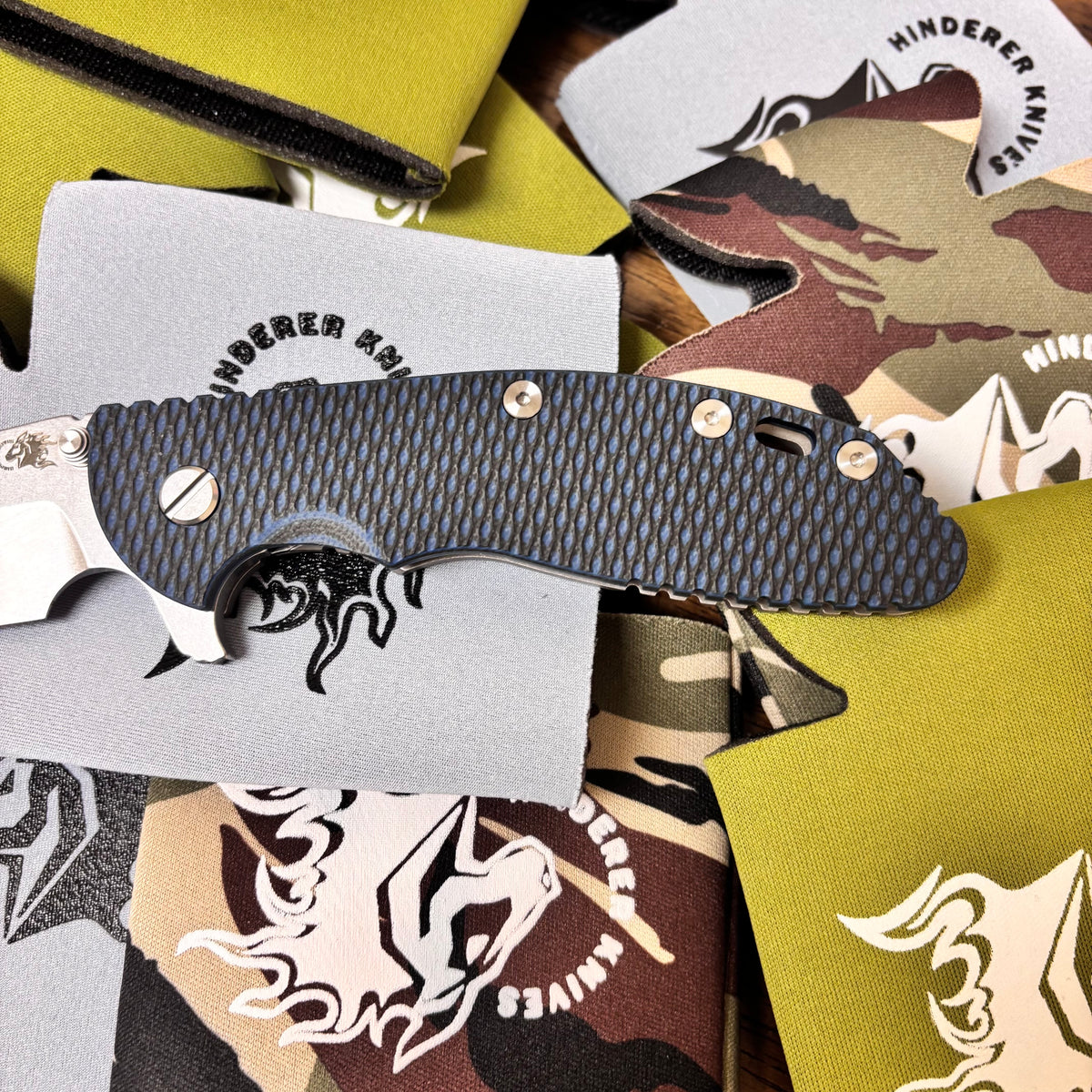 Rick Hinderer XM-24 4.0" S45VN Harpoon Spanto Tri-Way Stonewash Blade, Working Finish Lockside, Blue/Black G10 Knife