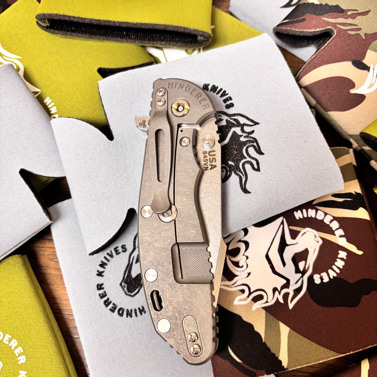 Rick Hinderer XM-24 4.0" S45VN Harpoon Spanto Tri-Way Stonewash Blade, Working Finish Lockside, Blue/Black G10 Knife