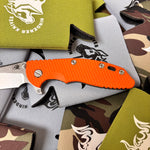 Rick Hinderer XM-18 3.5" Magnacut SKINNY SLICER Hollow Grind, Tri-Way, Stonewash Bronze, Orange G10 Folding Knife