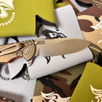 Rick Hinderer XM-18 3.5" Magnacut SKINNY SLICER Hollow Grind, Tri-Way, Stonewash Bronze, Orange G10 Folding Knife