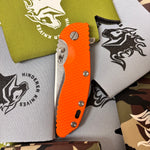 Rick Hinderer XM-18 3.5" Magnacut SKINNY SLICER Hollow Grind, Tri-Way, Stonewash Bronze, Orange G10 Folding Knife