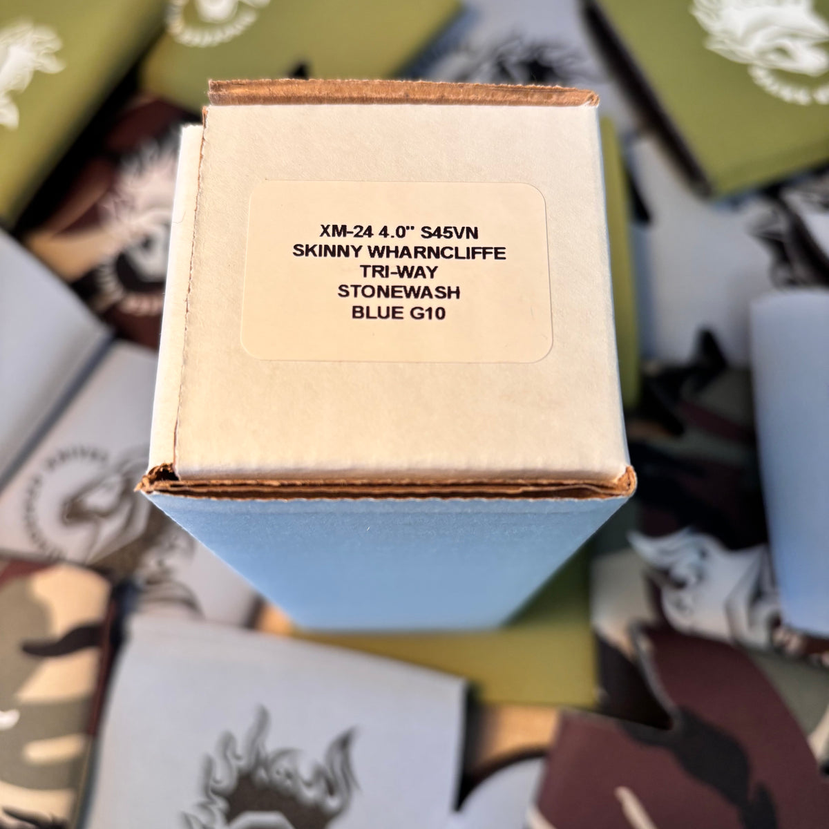 Rick Hinderer XM-24 4.0" S45VN SKINNY Wharncliffe Tri-Way Stonewash Blue G10 Knife