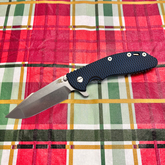 Rick Hinderer XM-24 4.0" S45VN Harpoon Spanto Tri-Way Stonewash, Blue/Black G10 Knife