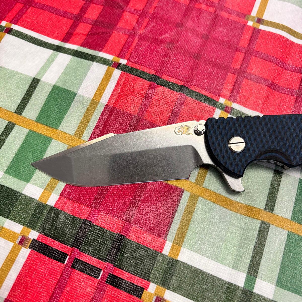 Rick Hinderer XM-24 4.0" S45VN Harpoon Spanto Tri-Way Stonewash, Blue/Black G10 Knife