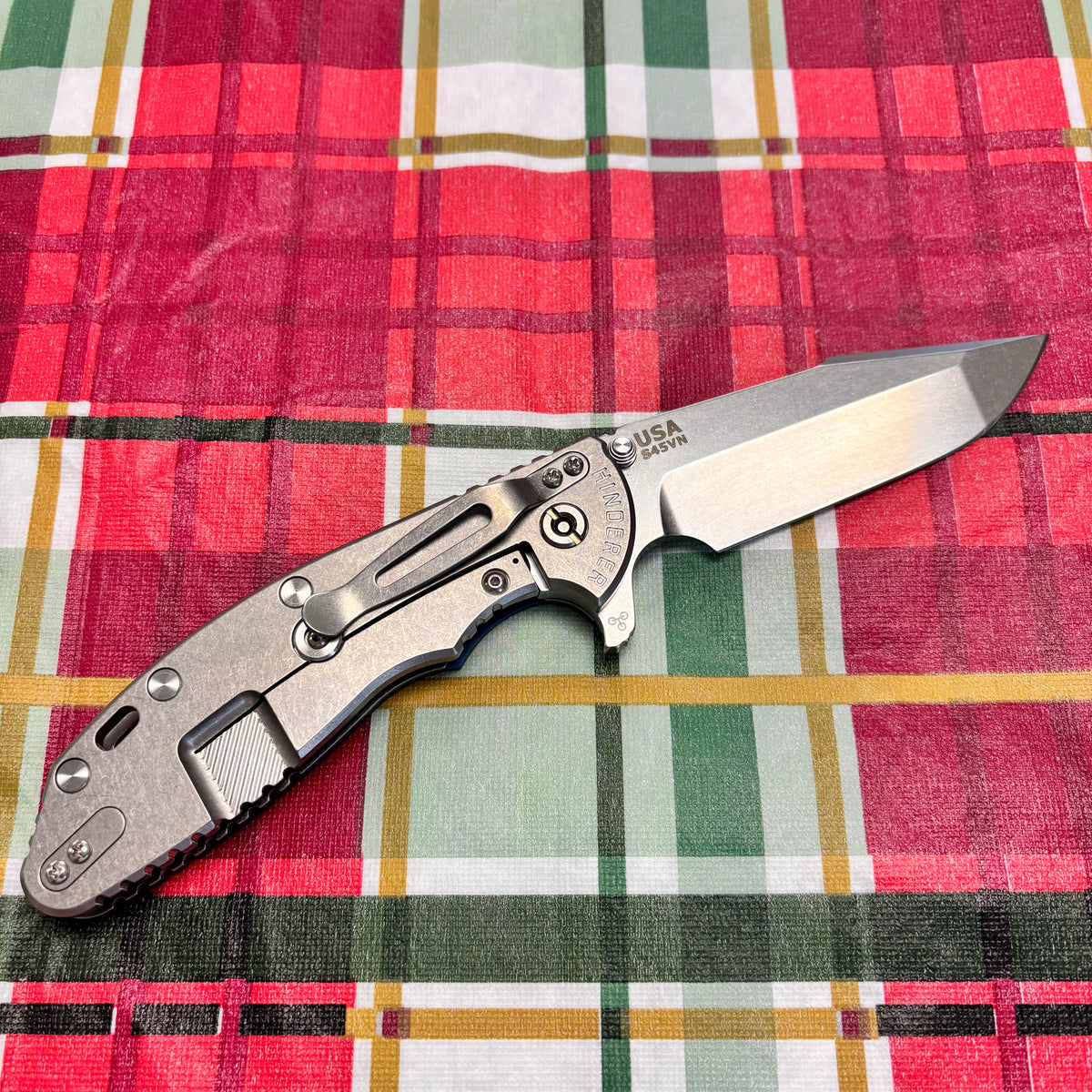 Rick Hinderer XM-24 4.0" S45VN Harpoon Spanto Tri-Way Stonewash, Blue/Black G10 Knife