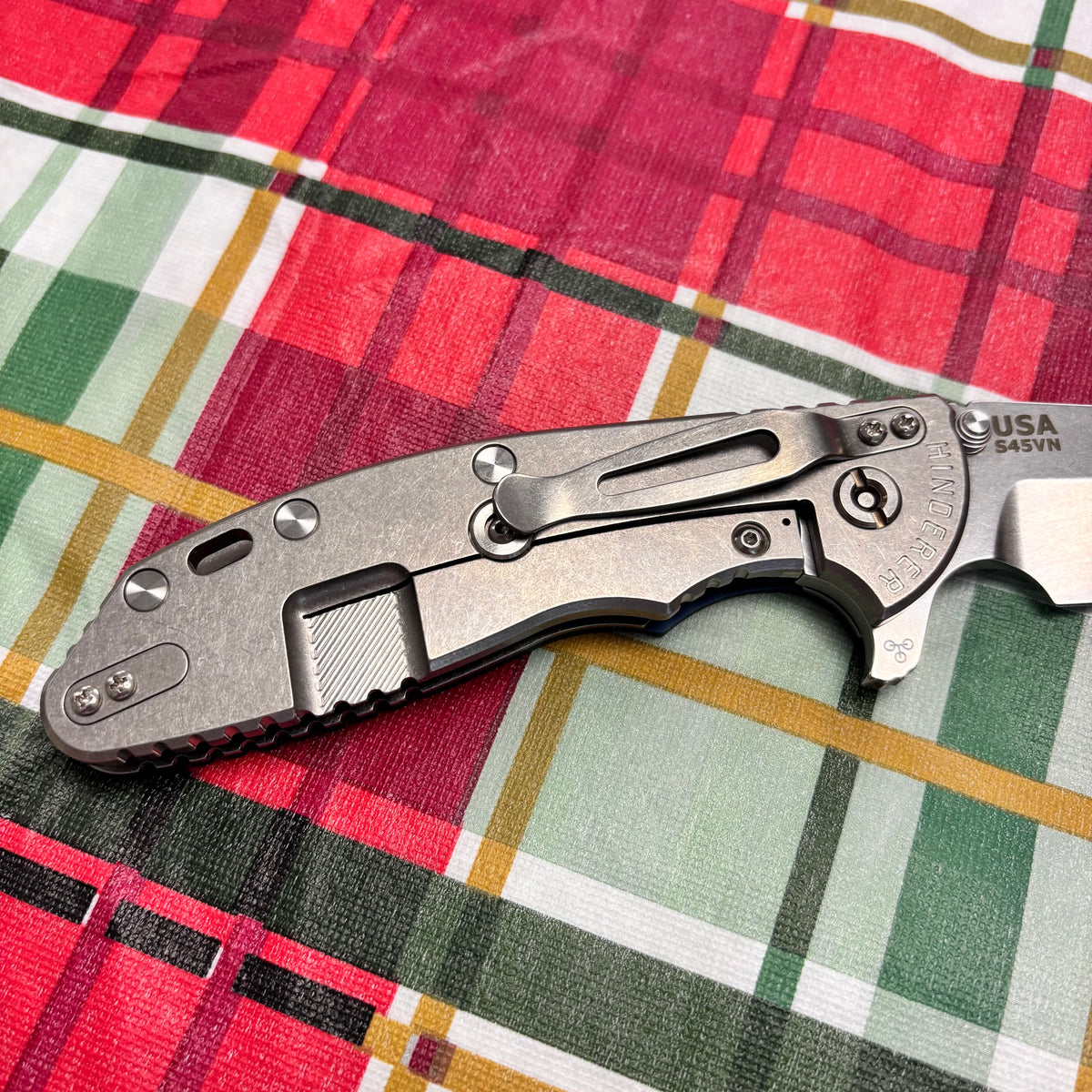 Rick Hinderer XM-24 4.0" S45VN Harpoon Spanto Tri-Way Stonewash, Blue/Black G10 Knife