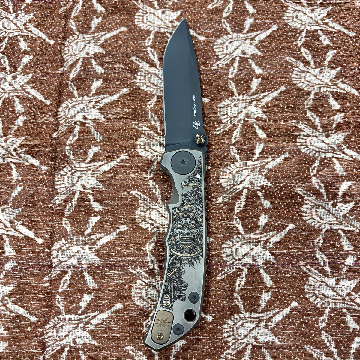 Spartan Blades Harsey Folder - Aztec Theme, Stonewash Magnacut 4" Blade Knife