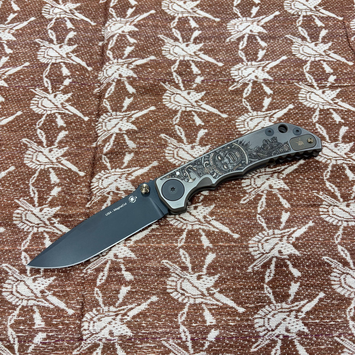 Spartan Blades Harsey Folder - Aztec Theme, Stonewash Magnacut 4" Blade Knife