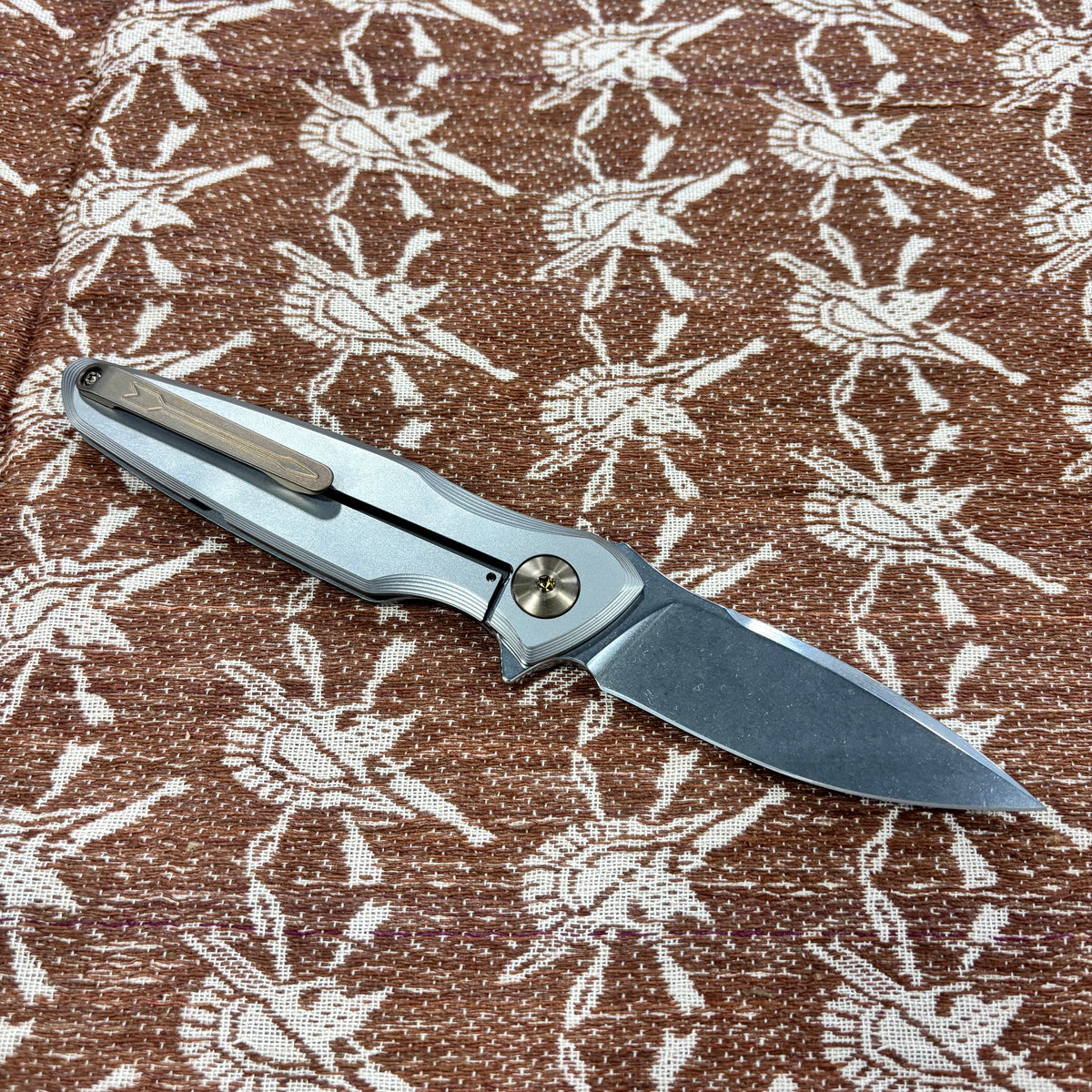Spartan Blades Pandia Folder -  Stonewash, Bronze ANO Hardware 3.25” Blade Knife