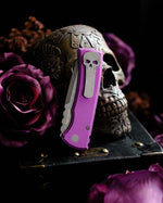Chaves x Protech Redencion 229 S35VN Tanto 3.3" S35VN Stonewash Battle Worn Purple Aluminum Handle Automatic Folding Knife