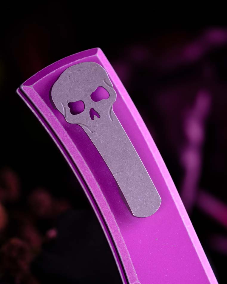 Chaves x Protech Redencion 229 S35VN Tanto 3.3" S35VN Stonewash Battle Worn Purple Aluminum Handle Automatic Folding Knife