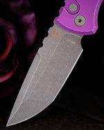 Chaves x Protech Redencion 229 S35VN Tanto 3.3" S35VN Stonewash Battle Worn Purple Aluminum Handle Automatic Folding Knife