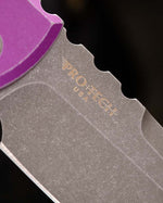 Chaves x Protech Redencion 229 S35VN Tanto 3.3" S35VN Stonewash Battle Worn Purple Aluminum Handle Automatic Folding Knife