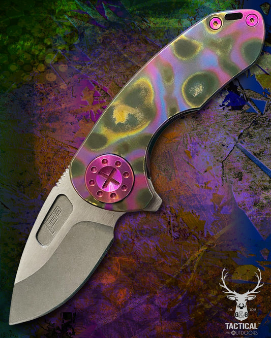 Curtiss Custom Knives F3 Compact Frame Lock, 2.5" Slicer Magnacut Blade FLIPPER, Purple Torched Handles, Knife