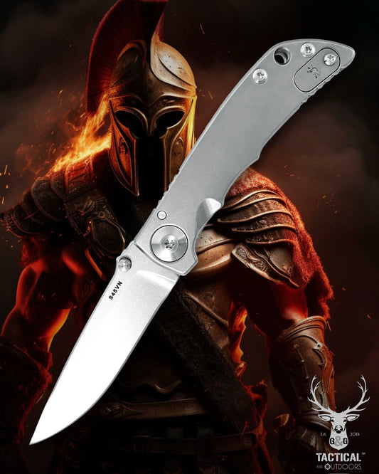 Spartan Blades SHF SF10SW 3.25 Harsey Folding Knife 3.25" S45VN Stonewashed Blade, Bead Blasted Titanium Handles