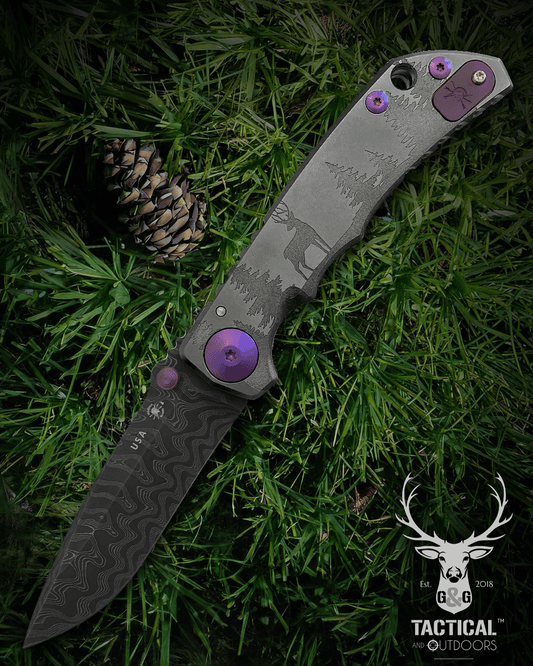 Spartan Blades DEER SHF Outdoors Deer Harsey Folding Knife 3.95" S45VN Chad Nichols Damascus  Blade, Titanium Handles #24 of 24