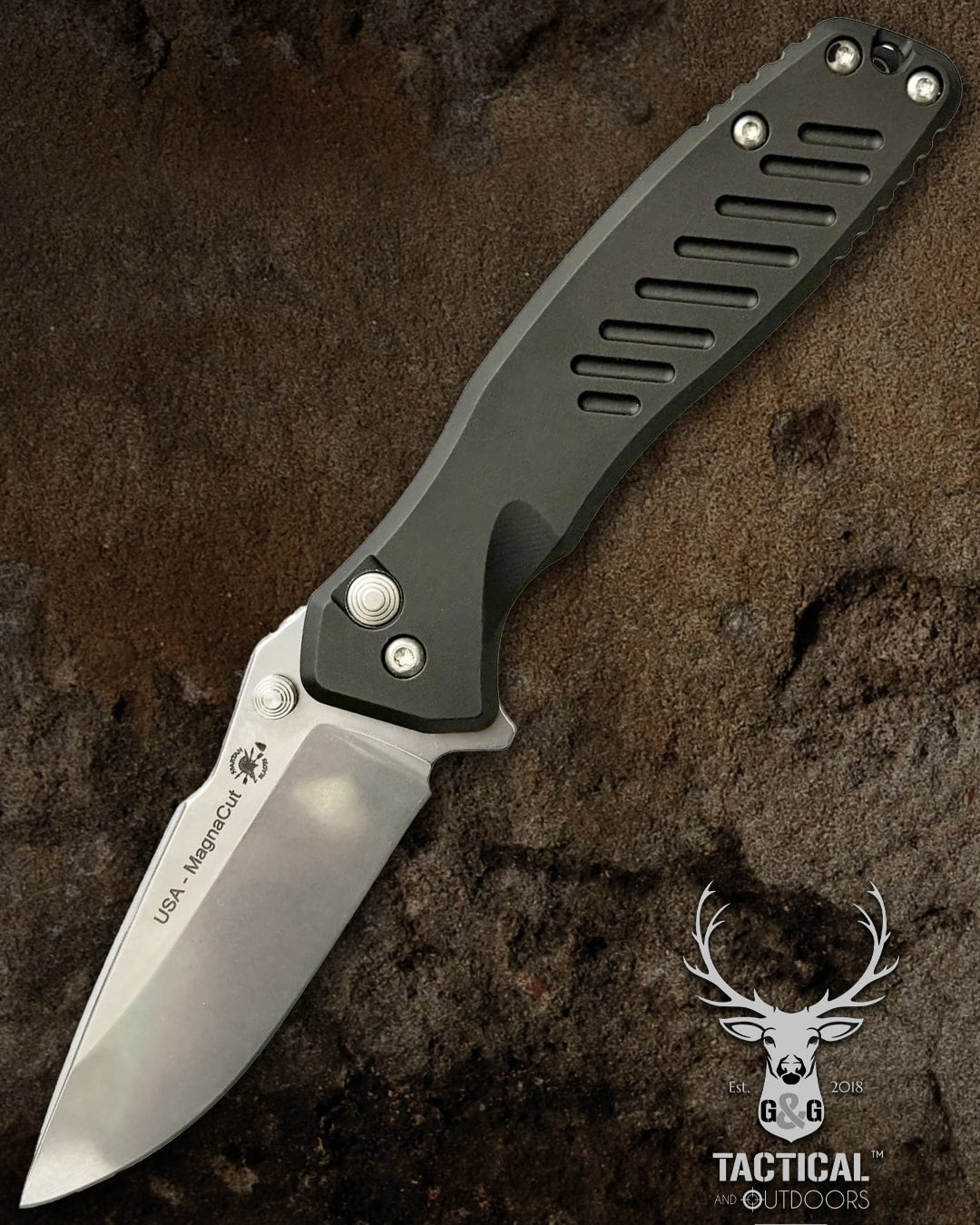 Spartan Blades SF3SW PALLAS Flipper 3.75" Magnacut Stonewashed Plain Blade, Black Aluminum Handles