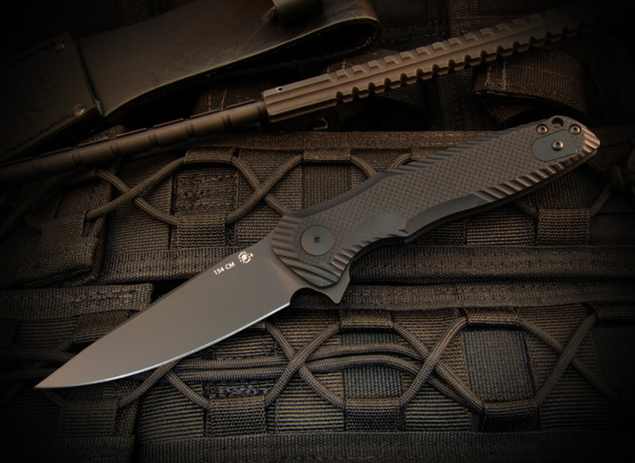 Spartan Blades Poros, Black 154CM Drop Point, Black G10 Folding Knife