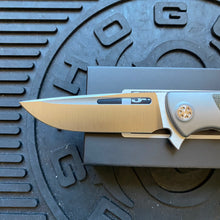 Load image into Gallery viewer, Sharp By Design Mini Evo Flipper 3.25&quot; Satin Drop Point OD OLIVE  MICARTA Inlay Knife
