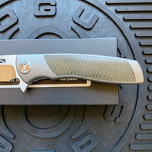 Load image into Gallery viewer, Sharp By Design Mini Evo Flipper 3.25&quot; Satin Harpoon OD OLIVE MICARTA Inlay Knife

