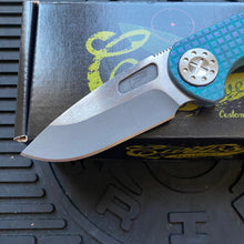 Load image into Gallery viewer, Curtiss Custom F3 Medium 3.25&quot; Slicer NON-Flipper, Frag-Mill Aqua Purple, 2 Tone Stonewash Magnacut Folding Knife
