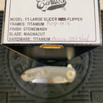 Curtiss Custom F3 Large 3.75" Slicer, Flipper, Titanium Stonewash Frag-Mill Handles, Bronze Polished Hardware, Magnacut Knife
