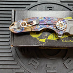 Curtiss Custom F3 Medium 3" Slicer Flipper, Torched Titanium FJ-Mill "Dragon Scale", Stonewash Magnacut Folding Knife
