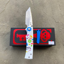 Load image into Gallery viewer, Chaves Liberation 229 Sugar Skulls Dia De Los Muertas Green Clip Tanto Stonewash Ti Belt Finish 3.69&quot; Folding Knife
