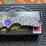 Curtiss Custom F3 Medium 3" Spanto NON-Flipper,Titanium Torched Tiger Striped Handles, Stonewash Magnacut Purple Hardware Folding Knife