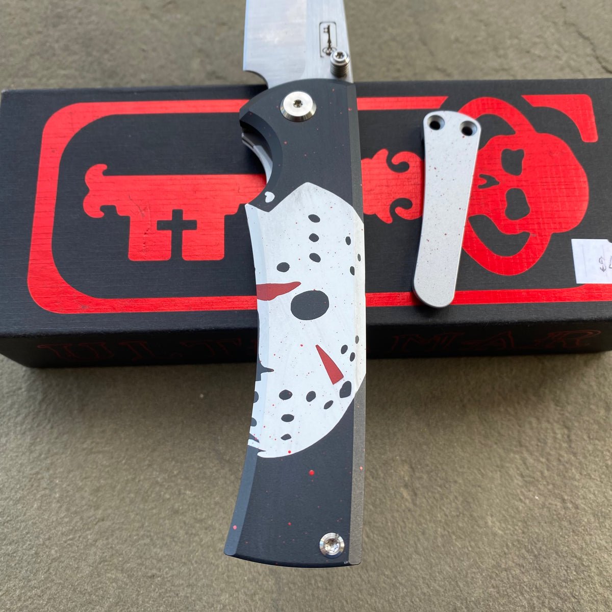 Chaves Sangre 229 Wharncliffe JASON THEME Stonewash Ti Belt Finish 3.7" Folding Knife