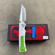 Load image into Gallery viewer, Chaves Liberation 229 Sugar Skulls Dia De Los Muertas Green Clip Tanto Stonewash Ti Belt Finish 3.69&quot; Folding Knife
