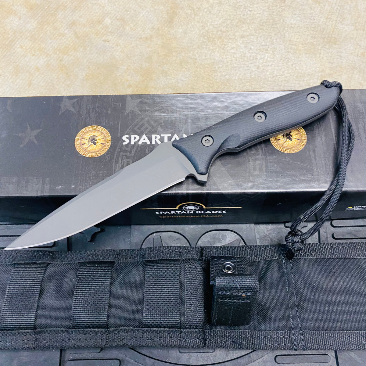 Spartan Blades Moros Black Combat Utility 5.25" Fixed Knife with Black MOLLE Sheath SB53BKBKNLBK
