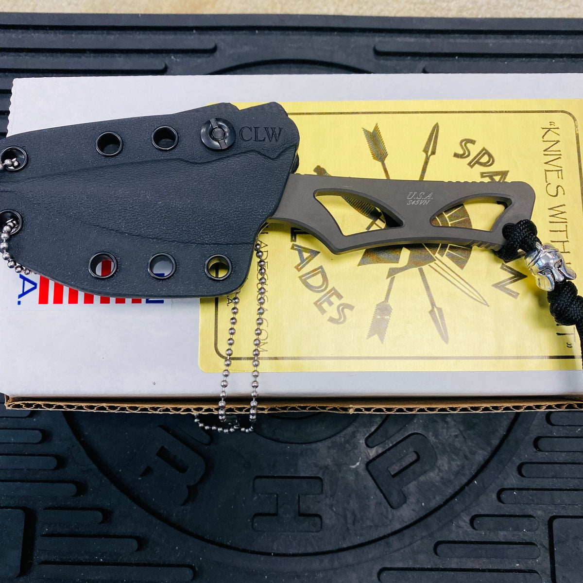 Spartan Blades SB2BK Enyo Neck Knife, Black, 2-11/16" S35VN Drop Point Blade, Black Kydex Sheath