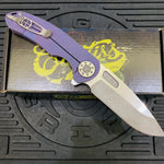 Curtiss Custom F3 Large 3.75" Slicer, Flipper, Titanium Purple SPM-Mill Handles, Blasted Polished Hardware, Magnacut Knife