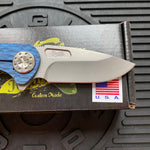 Curtiss Custom F3 Medium 3" Slicer Flipper, Blue Titanium FJ-Mill "Dragon Scale", Stonewash Magnacut Folding Knife