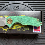 Curtiss Custom F3 Medium 3" Slicer Flipper, Green Titanium FJ-Mill "Dragon Scale", Stonewash Magnacut Folding Knife