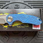 Curtiss Custom F3 Medium 3" Slicer Flipper, Blue Titanium FJ-Mill "Dragon Scale", Stonewash Magnacut Folding Knife