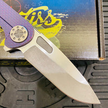 Load image into Gallery viewer, Curtiss Custom F3 Large 3.75&quot; Slicer, Flipper, Titanium Purple SPM-Mill Handles, Blasted Polished Hardware, Magnacut Knife
