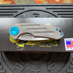 Curtiss Custom F3 Medium 3" Slicer NON-Flipper, Titanium Ball-Mill Pattern Handles, Stonewash Magnacut, Blue Hardware Folding Knife
