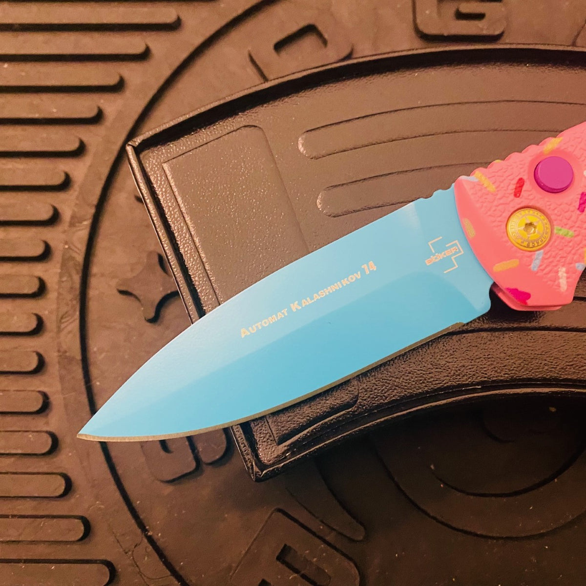 Boker Dessert Warrior Kalashnikov Dagger Automatic Knife 3.25" Blue Donut